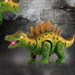 Green light-up dinosaur figure with glowing red and blue light effects, detailed skin texture