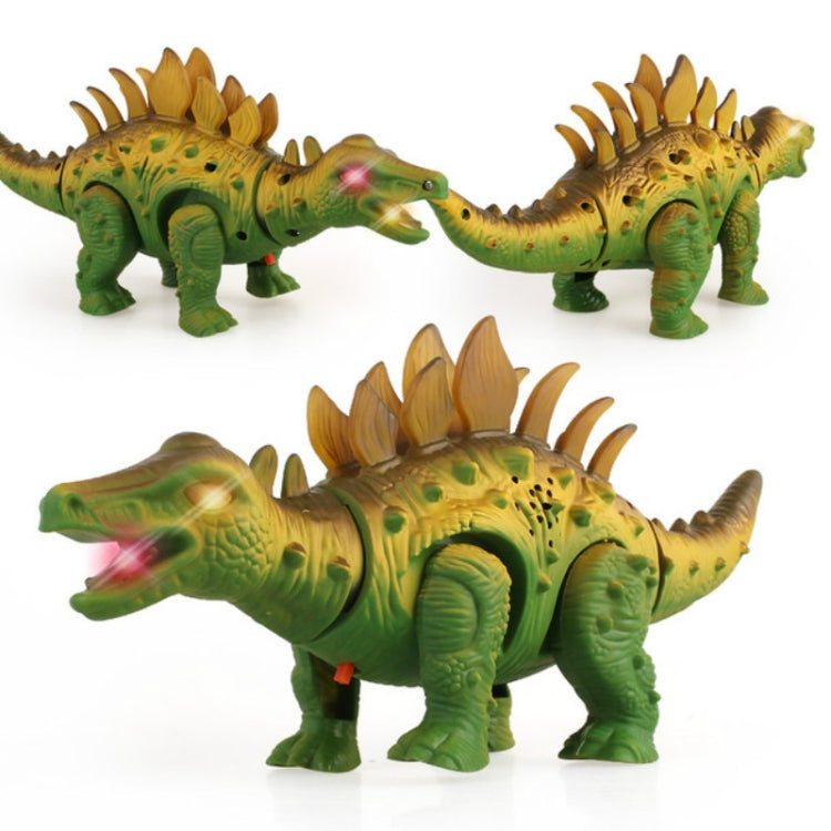 Set of 3 green light-up electric dinosaur toys with horned heads and glowing effects