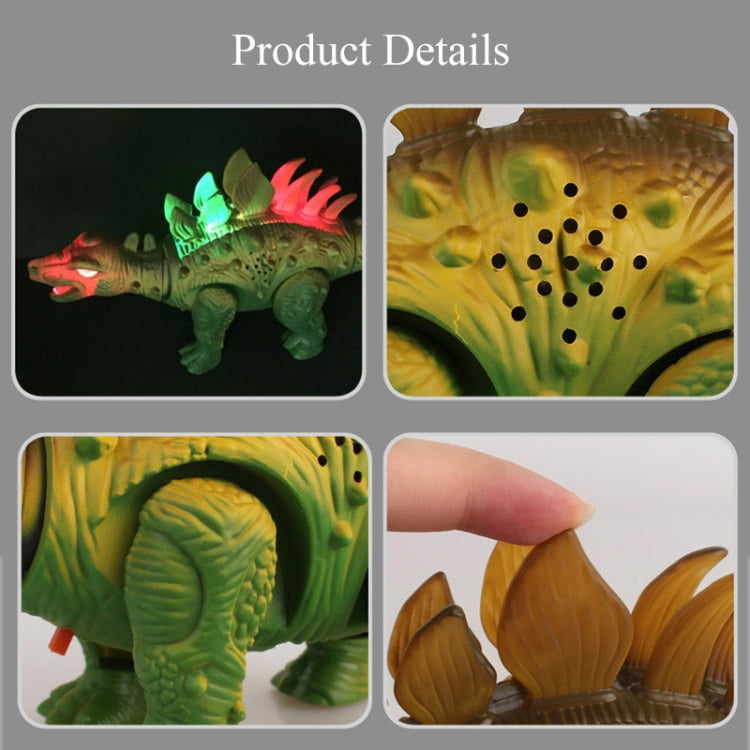 Green dinosaur toy close-up showing glowing light effects and raised body texture