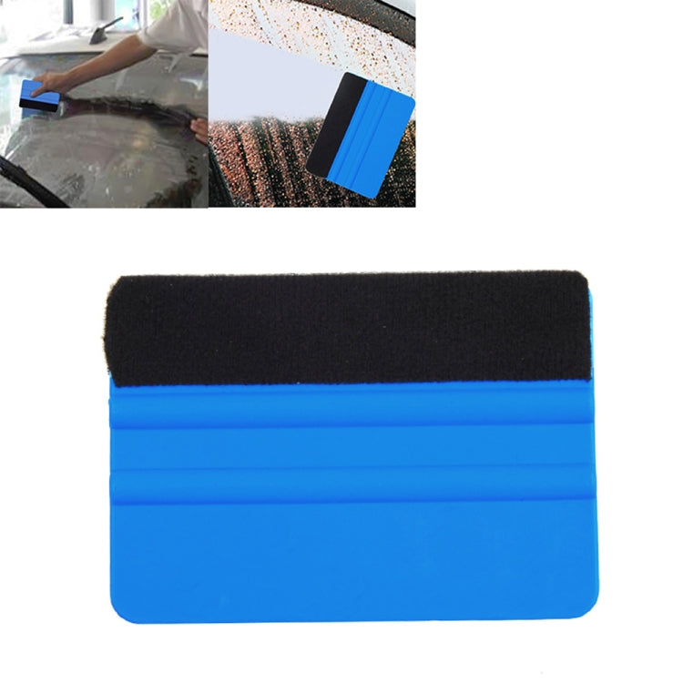 Rectangle felt scraper with blue plastic base and black felt pad on top