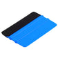 Handheld blue felt scraper with black felt strip on plastic body for car film cleaning