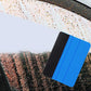 Blue felt scraper tool with black pad, positioned on car window surface