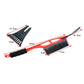 Red snow brush and ice scraper for car windshield, with size markings