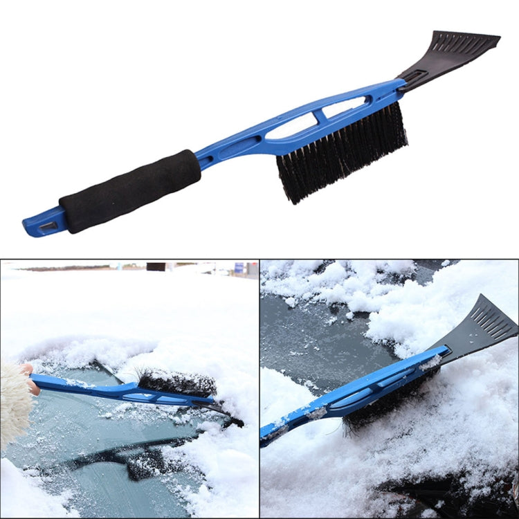 Blue multifunction car windshield snow brush with scraper edge and dense bristles