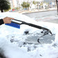 Blue car windshield snow brush clearing snow from glass surface