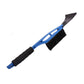 Blue car windshield snow brush with scraper edge and textured bristles
