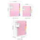 A5 loose-leaf binder notebook size chart with pink cover showing hole layout