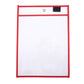 Red hanging PVC A4 transparent dry-erase document bag, top hole and black label strip