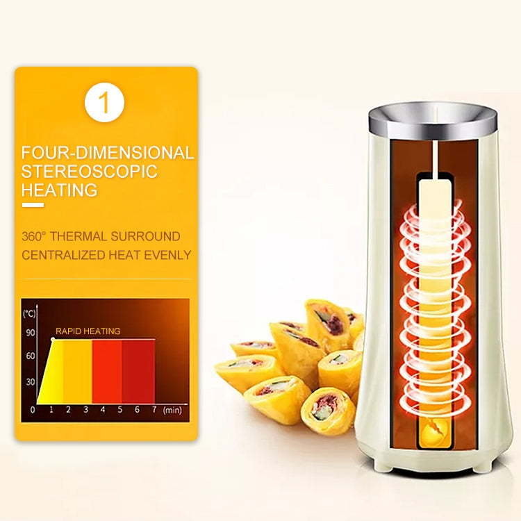 Electric egg roll maker with internal heating coil, stainless top, and cooking cavity.