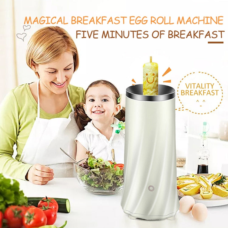 Automatic electric egg roll maker with stainless top rim and indicator light, cream body.