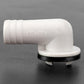 Elbow air conditioner outlet drain nozzle, white plastic with black base gasket