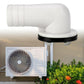 Elbow air conditioner outlet drain nozzle, white plastic with black seal on outdoor unit