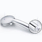 Chrome handheld shower head with hose fitting; 2cm label shown on the side
