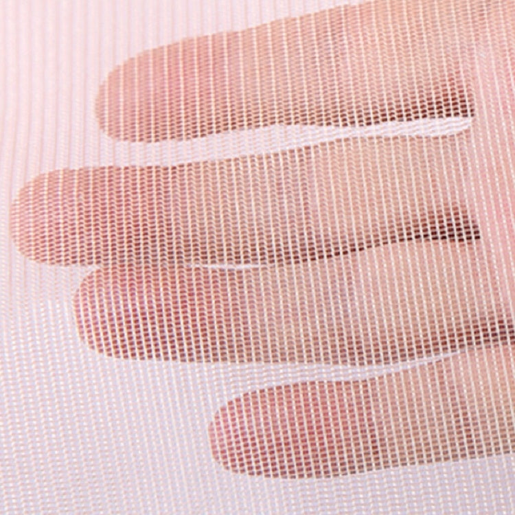 Pink mesh curtain section with tightly woven grid fabric texture