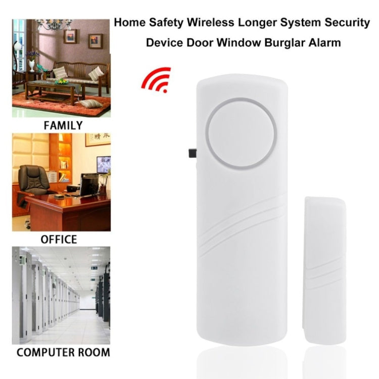 Wireless door/window alarm sensor device with matching magnetic contact, white