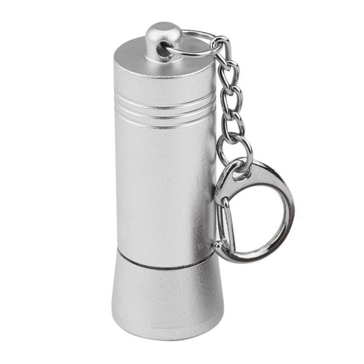 Silver cylindrical magnetic key remover with hanging chain and keyring