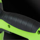 Green electric nail gun handle close-up with black textured grip
