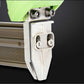 Metal contact bracket and nail magazine detail on a green electric nail gun