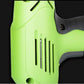 Green electric nail gun vented housing detail with black handle