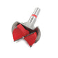 Wood drill hinge reamer bit with red spiral wings on metal body
