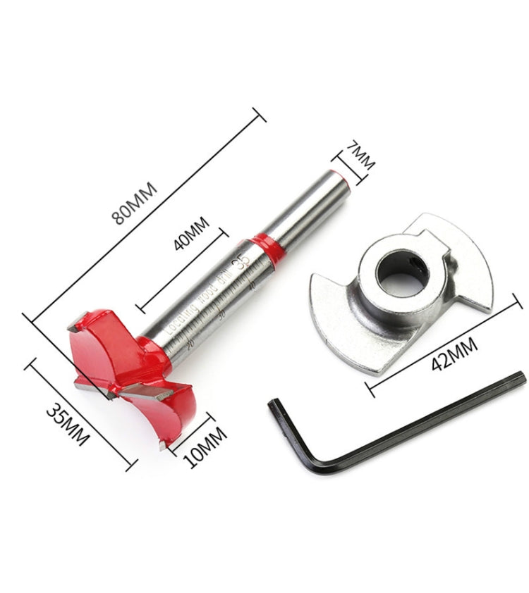 Wood drill hinge reamer bit size chart with hex key and red wings