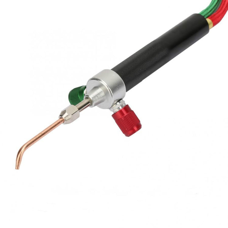Black-handled punching tool with red cap, silver valve, and copper nozzle