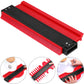 Red contour gauge tool with black measuring scale and ribbed red base
