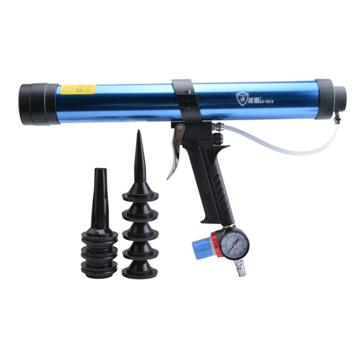 Pneumatic glass glue gun with adjustable speed, blue barrel, black trigger handle