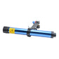 Pneumatic glass glue gun with blue barrel, black end cap, adjustable nozzle holder