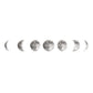 Silver moon phase decals showing crescent moons and cratered full moon circles.