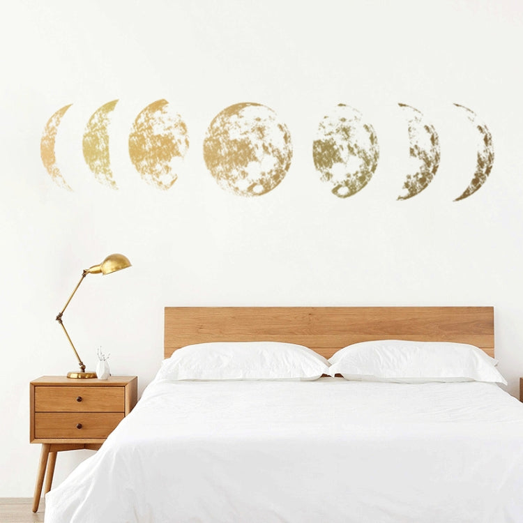 Gold crescent and full moon wall decals with speckled texture in a row.