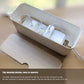 Open white power cable storage box with adapters and charging cables inside