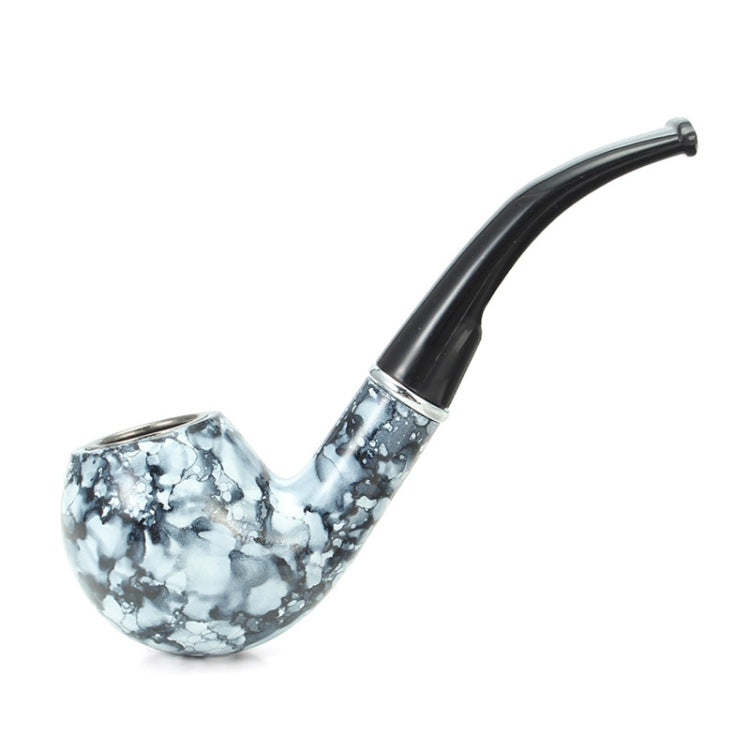 Marble-pattern metal smoking pipe with curved black stem and wide bowl rim