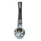Metal smoking pipe with tall black stem and marble-effect bowl with metal rim