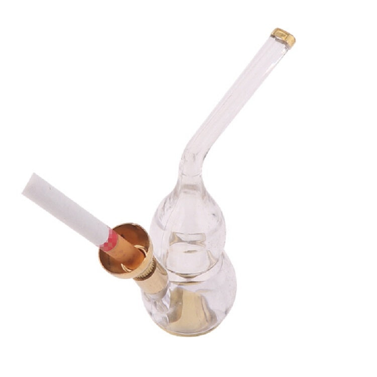 Mini acrylic hookah with clear bent tube and copper-toned bowl mouthpiece