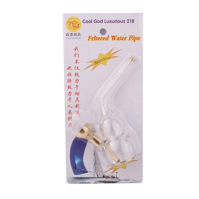Mini acrylic hookah retail box with clear acrylic pipe and copper-toned fittings