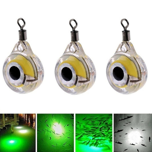 Set of three LED fish lure lamps with clear glass bulbs, hook clips, and dark eye lenses