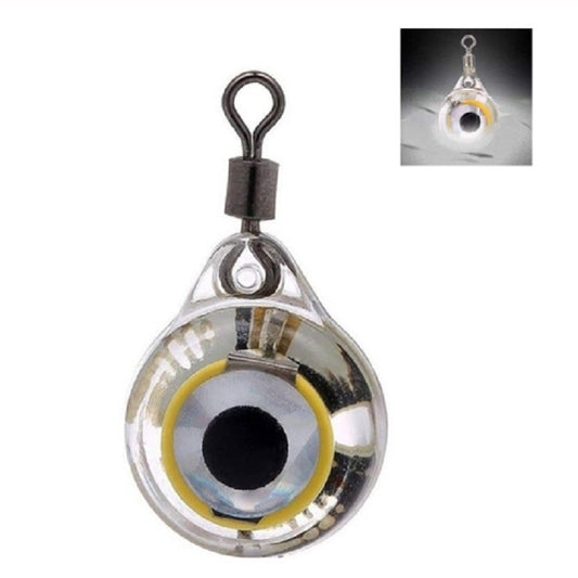 LED fish lure lamp with clear glass bulb, hook clip, and dark eye lens