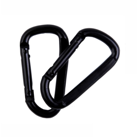 Two black D-shaped carabiners together with spring gate latch