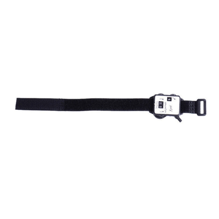 Portable golf counter watch with black fabric band and adjustable side clasp