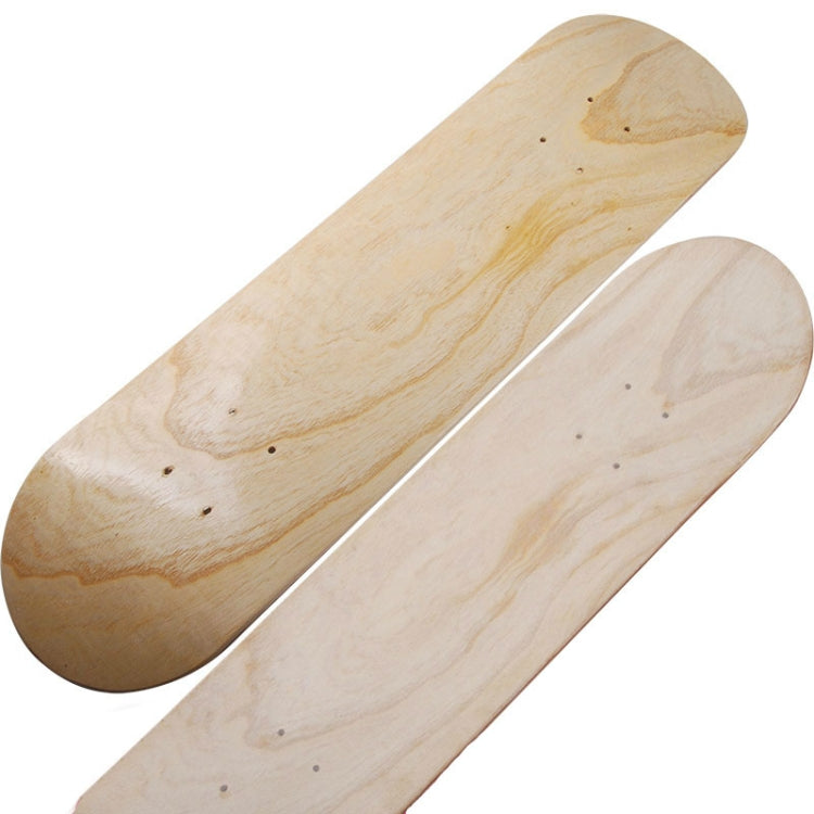 Maple skateboard deck showing two views with rounded shape and mounting holes