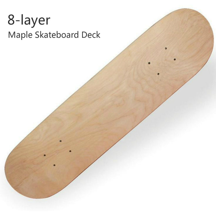 8-layer maple skateboard deck with rounded edges and mounting holes