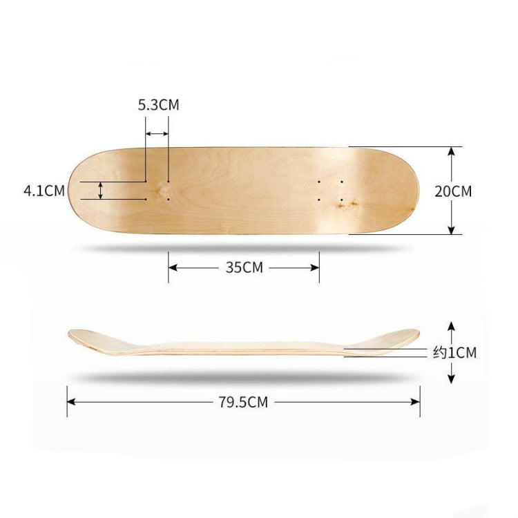 Maple skateboard deck side profile with rounded edges and mounting holes