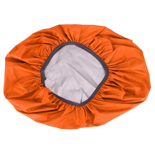 Orange backpack rain cover with front face opening window