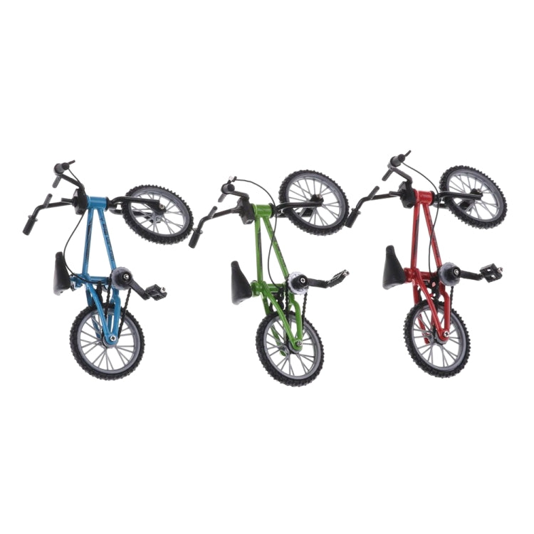 Three mini kids finger bike toys in blue, green, and red with black parts