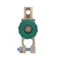 Power failure protection switch with green insulator and forked metal terminals