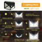 Outdoor solar wall light with black housing and illustrated lighting modes