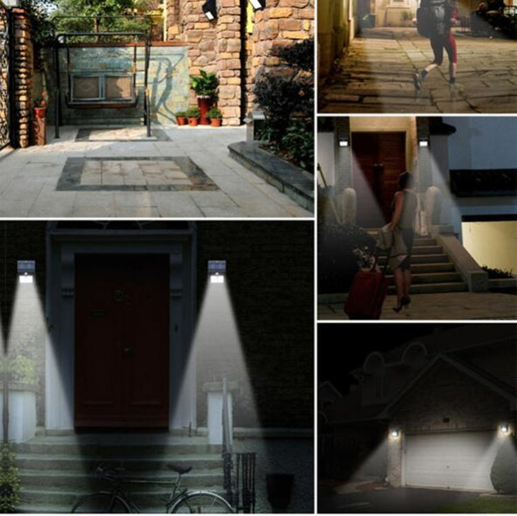 Outdoor solar wall light glowing on an exterior wall near a doorway