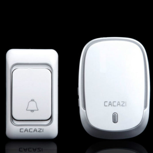 Wireless smart doorbell pager, white body with built-in chime button and bell icon