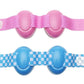 Baby earmuffs, pink and light blue, with padded oval ear cups and flexible headbands